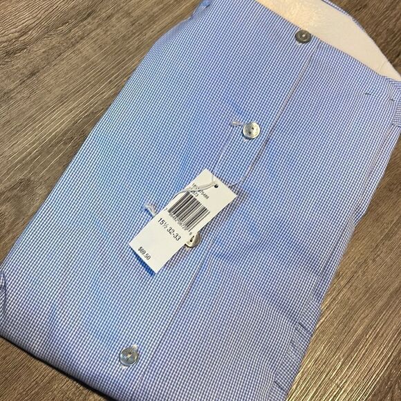 Kenneth Cole Reaction Slim-fit Dry-tek Check Dress Shirt-blue Jay-15.5-32/33 - Picture 3 of 3